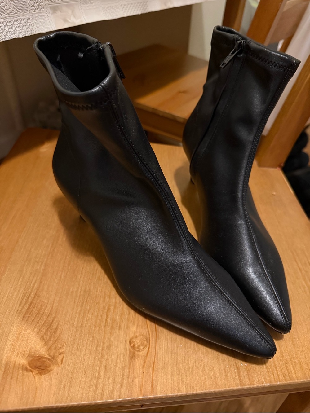 H&M Black Pointed Toe Ankle Booties with Side Zipper
